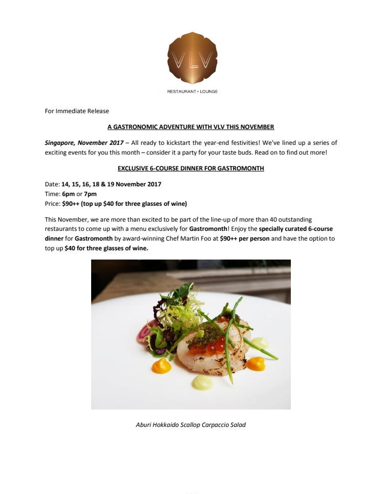 A GASTRONOMIC ADVENTURE WITH VLV THIS NOVEMBER