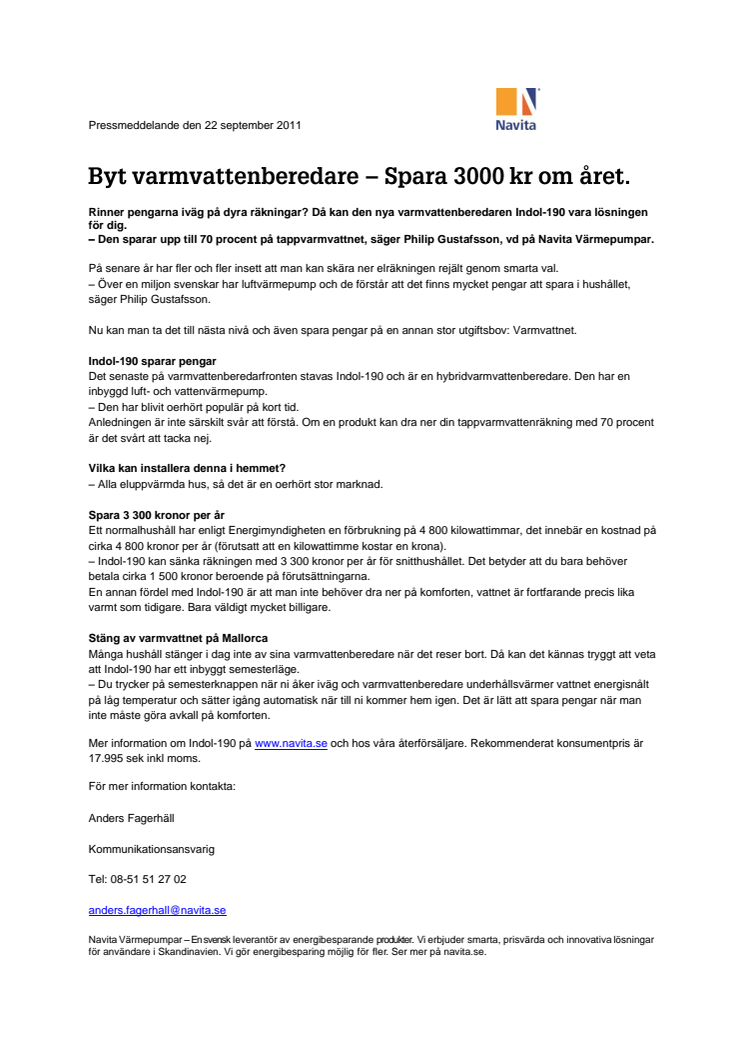 Byt varmvattenberedare – Spara 3000 kr om året.