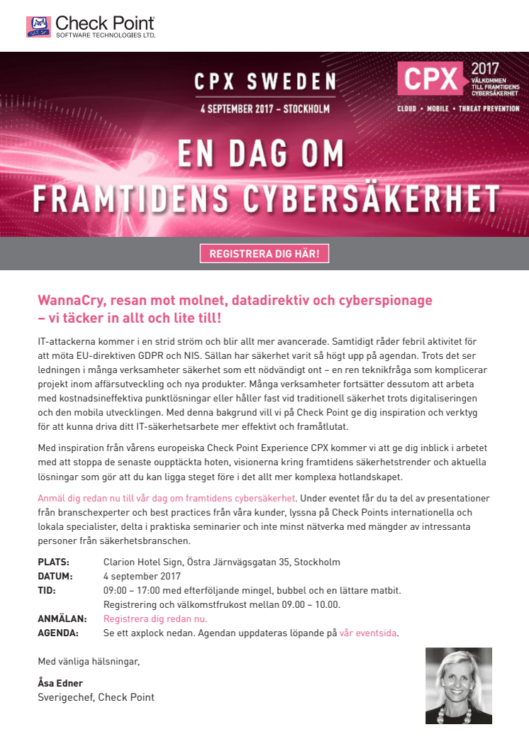 Inbjudan: CPX Sweden - En dag om framtidens cybersäkerhet - 4 september, Stockholm