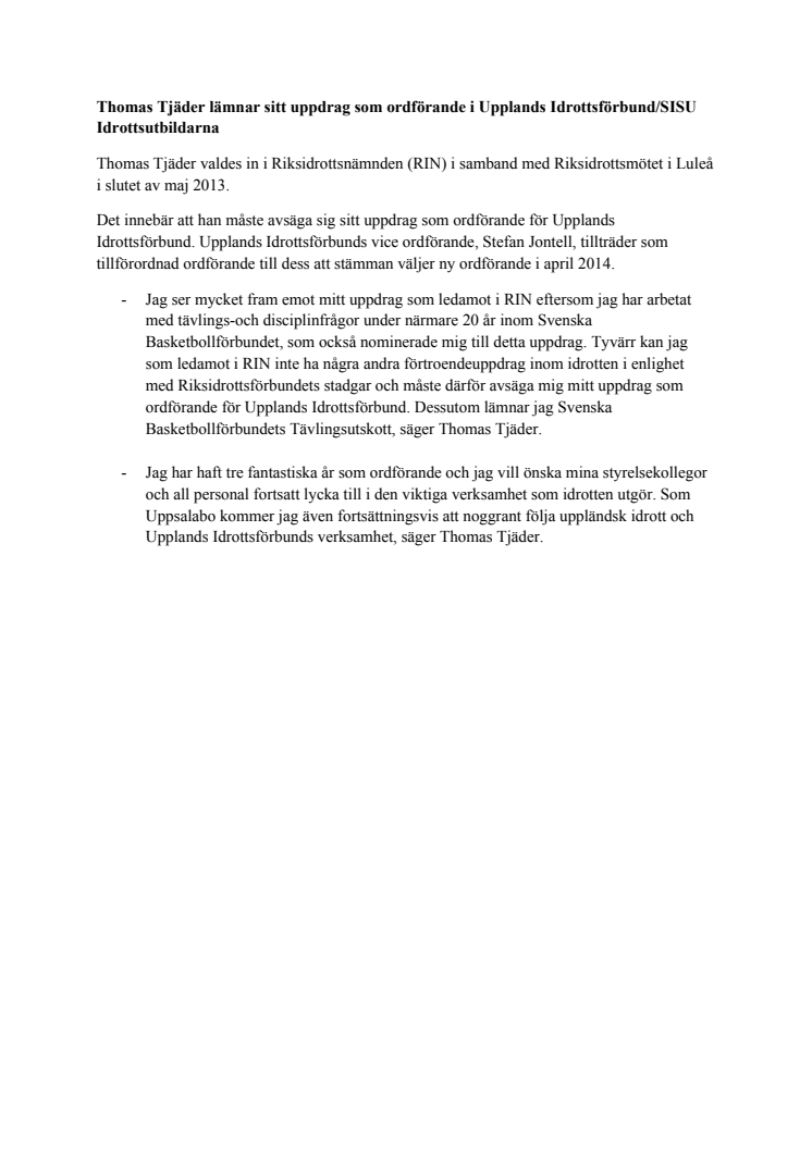Ordförande lämnar sin post
