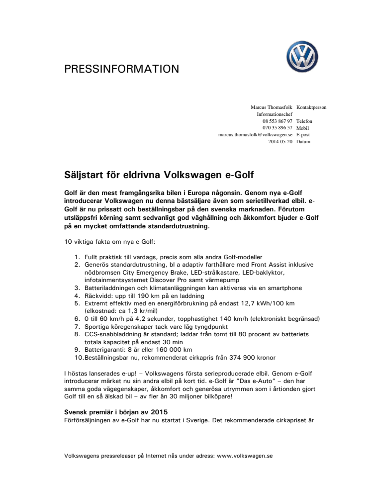 Info e-Golf 