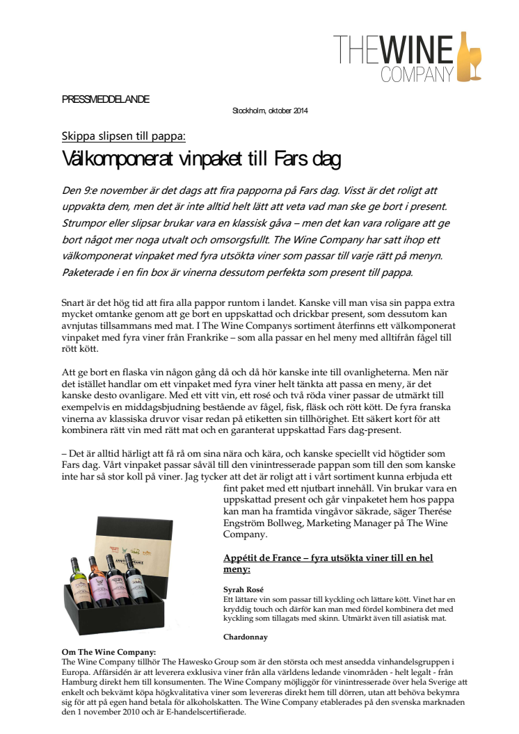 Skippa slipsen till pappa: Välkomponerat vinpaket till Fars dag