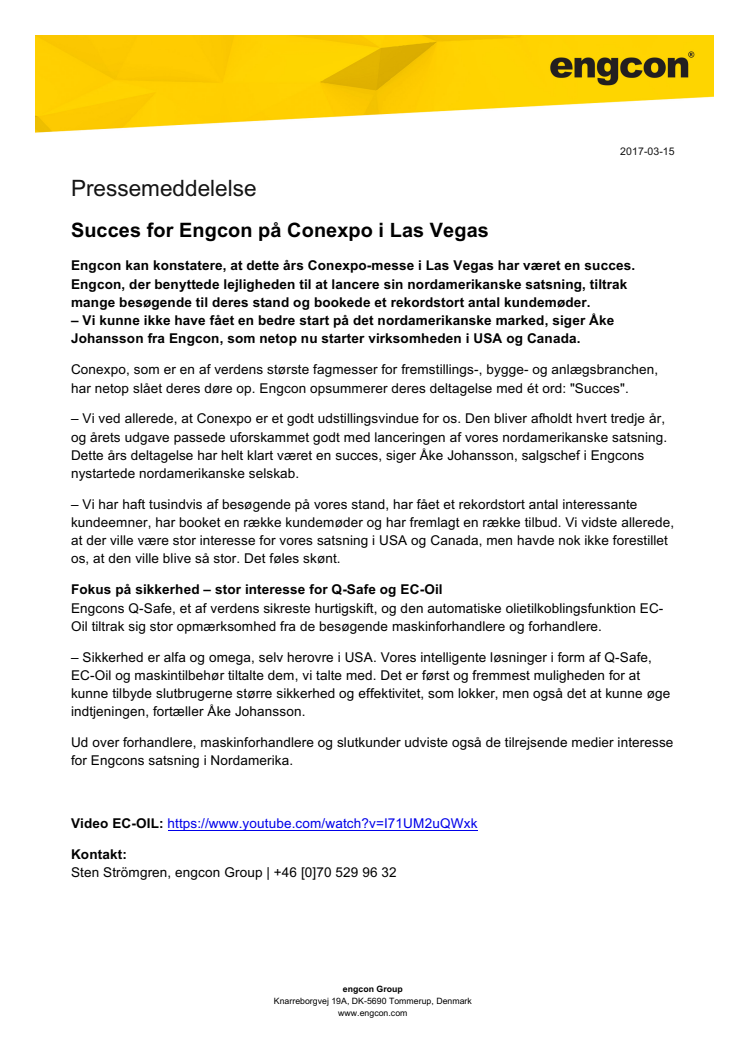Succes for Engcon på Conexpo i Las Vegas
