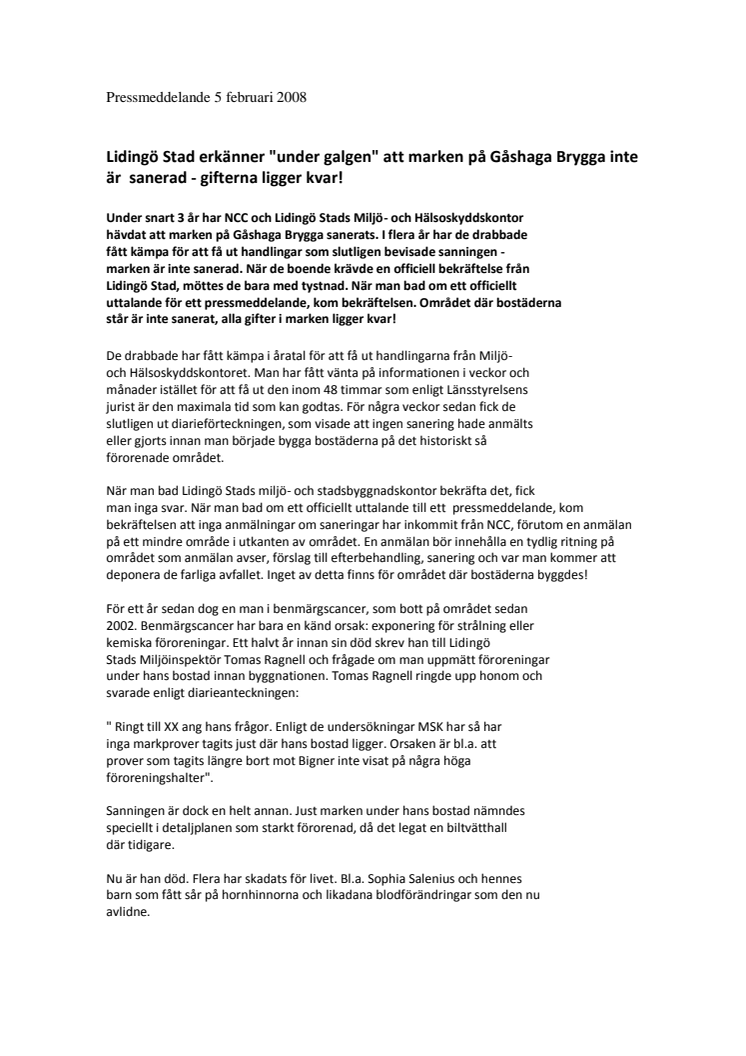 Lidingö Stad erkänner "under galgen" att marken på Gåshaga Brygga inte är  sanerad - gifterna ligger kvar!