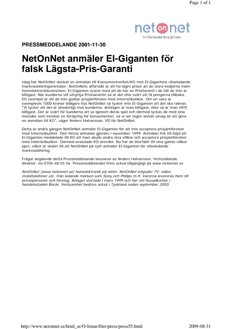 NetOnNet anmäler El-Giganten för falsk Lägsta-Pris-Garanti