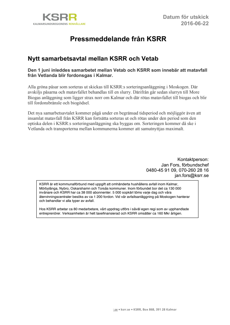 Nytt samarbetsavtal mellan KSRR och Vetab