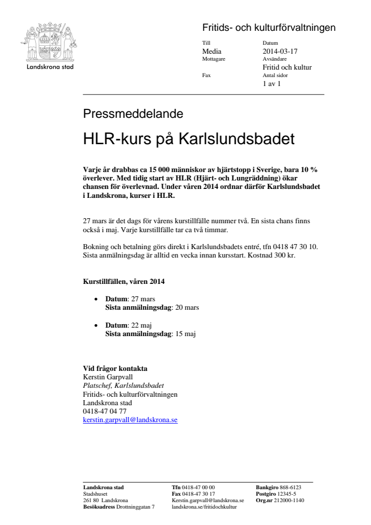 HLR-kurs på Karlslundsbadet