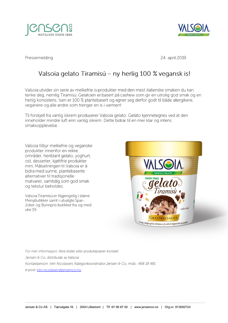 Valsoia gelato Tiramisú – ny herlig 100 % vegansk is!