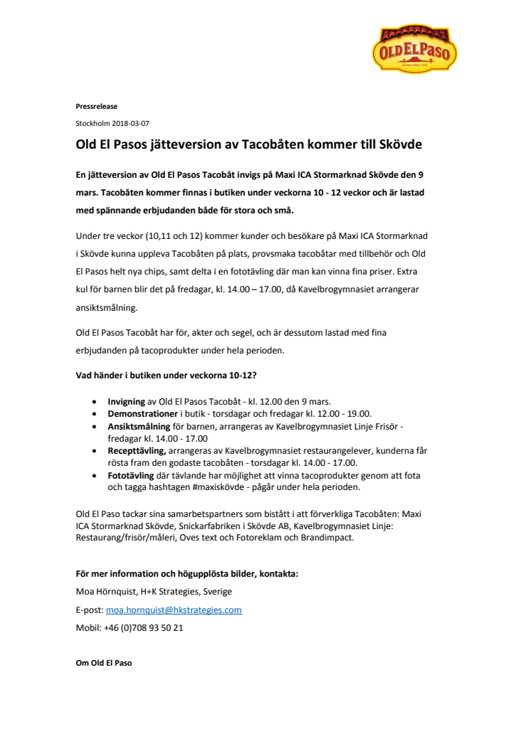 Old El Pasos jätteversion av Tacobåten kommer till Skövde