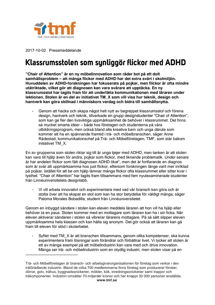 Klassrumsstolen som synliggör flickor med ADHD