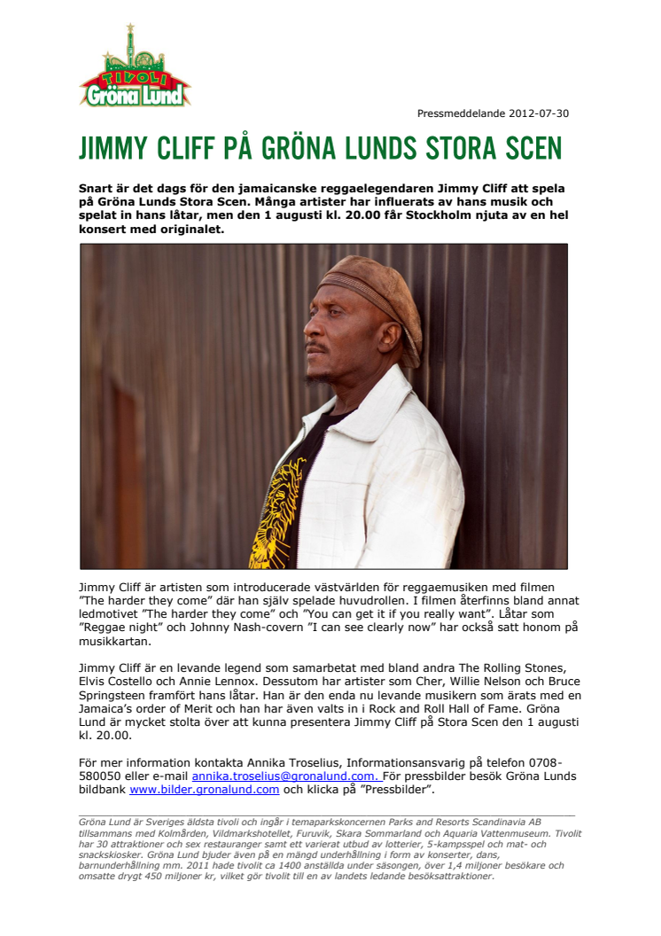 Jimmy Cliff på Gröna Lunds Stora Scen