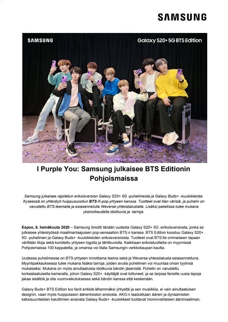I Purple You: Samsung julkaisee BTS Editionin Pohjoismaissa