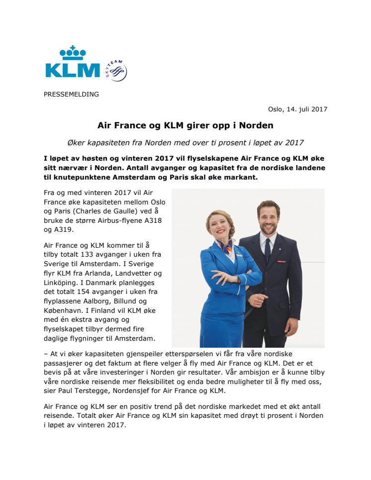 Air France og KLM girer opp i Norden