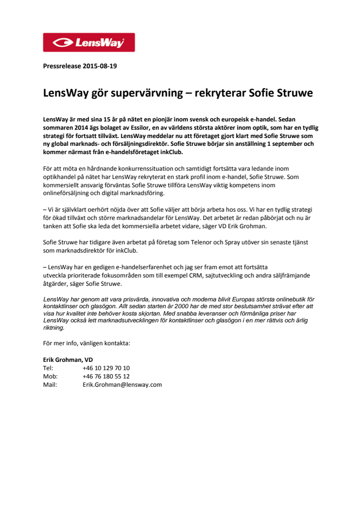 LensWay gör supervärvning – rekryterar Sofie Struwe