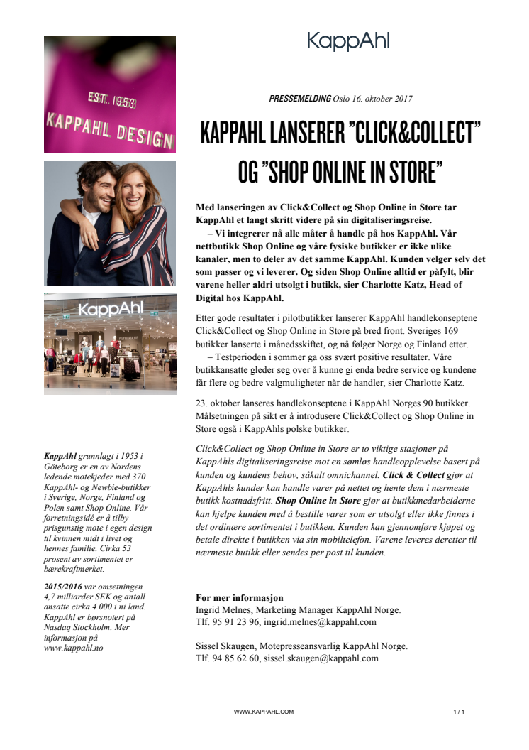 KAPPAHL LANSERER ”CLICK&COLLECT” OG ”SHOP ONLINE IN STORE”