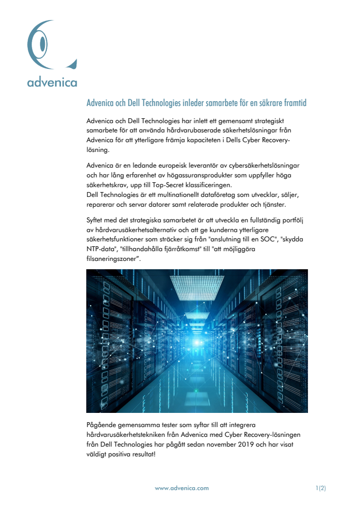 Advenica och Dell Technologies inleder samarbete för en säkrare framtid