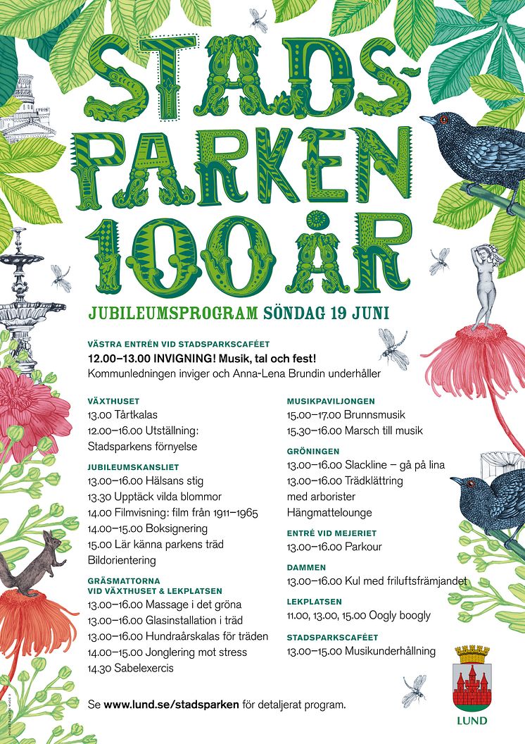 Stadsparken 100 år - program för invigningen 19 juni