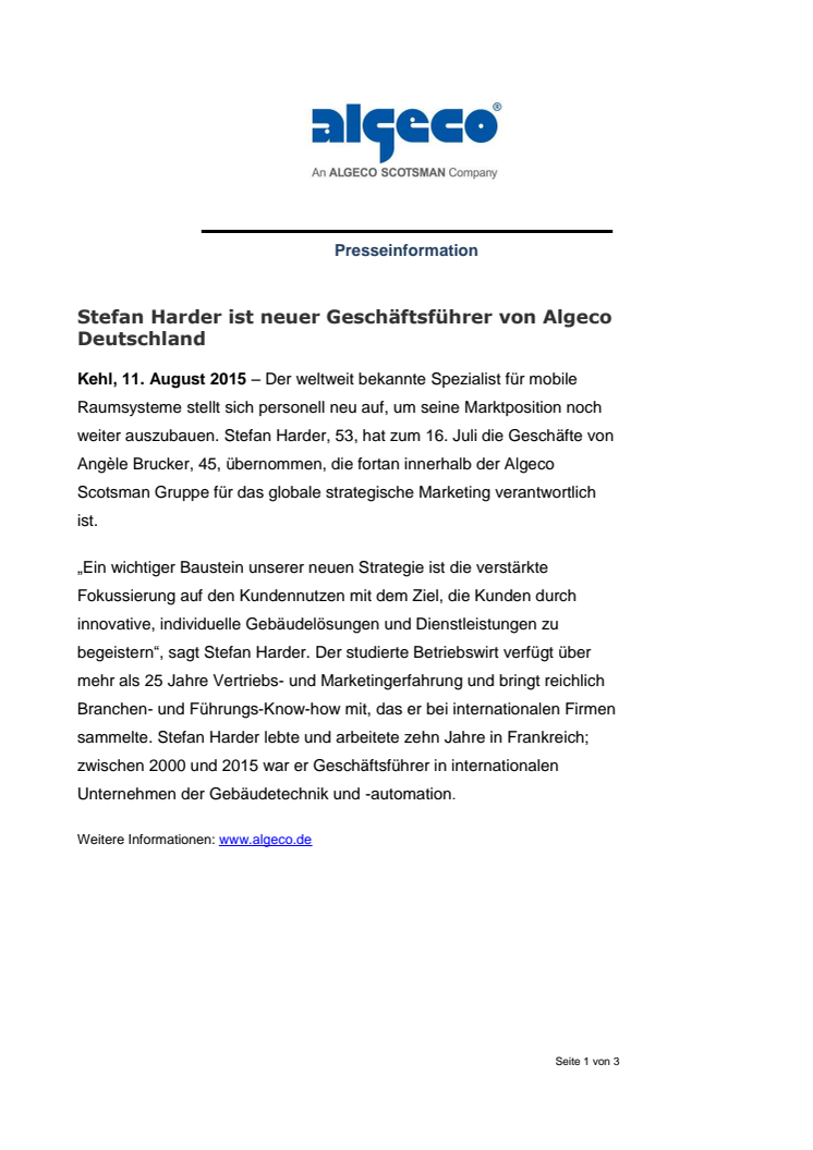 Stefan Harder ist neuer Geschäftsführer von Algeco Deutschland