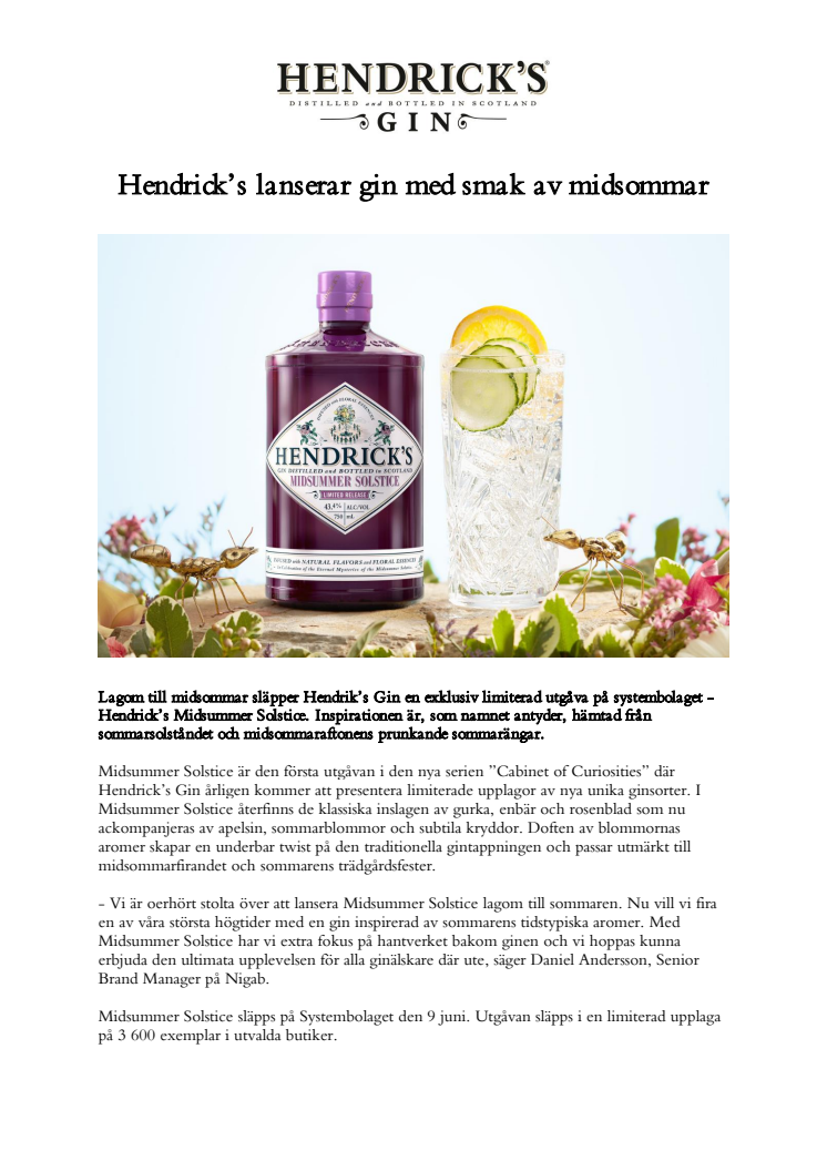 Hendrick’s lanserar gin med smak av midsommar