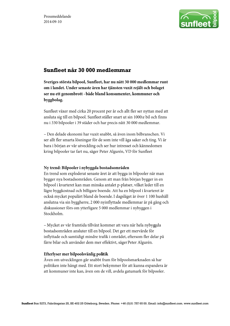 Sunfleet når 30 000 medlemmar