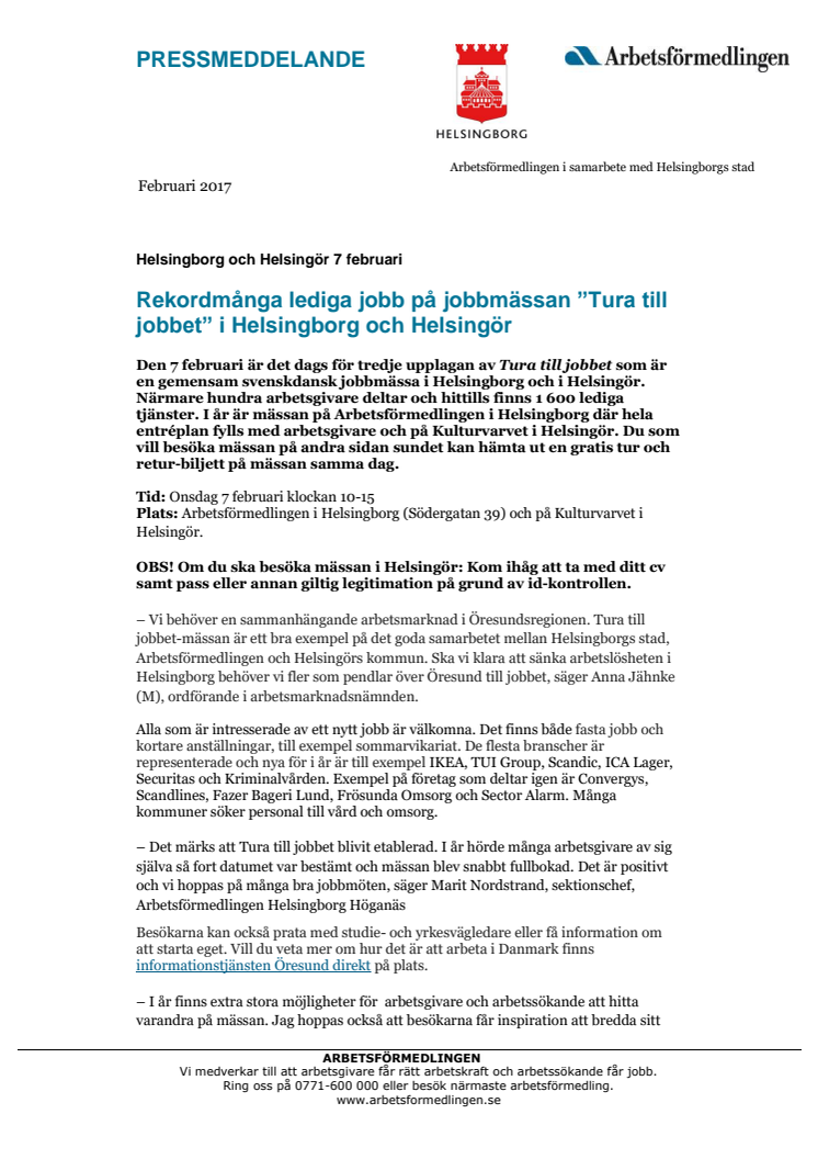 Rekordmånga lediga jobb på jobbmässan ”Tura till jobbet” i Helsingborg och Helsingör