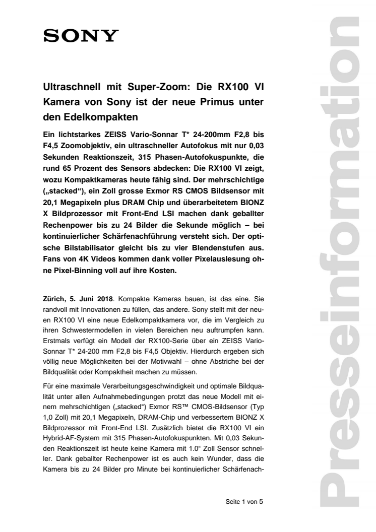 Ultraschnell mit Super-Zoom: Die RX100 VI Kamera von Sony ist der neue Primus unter den Edelkompakten