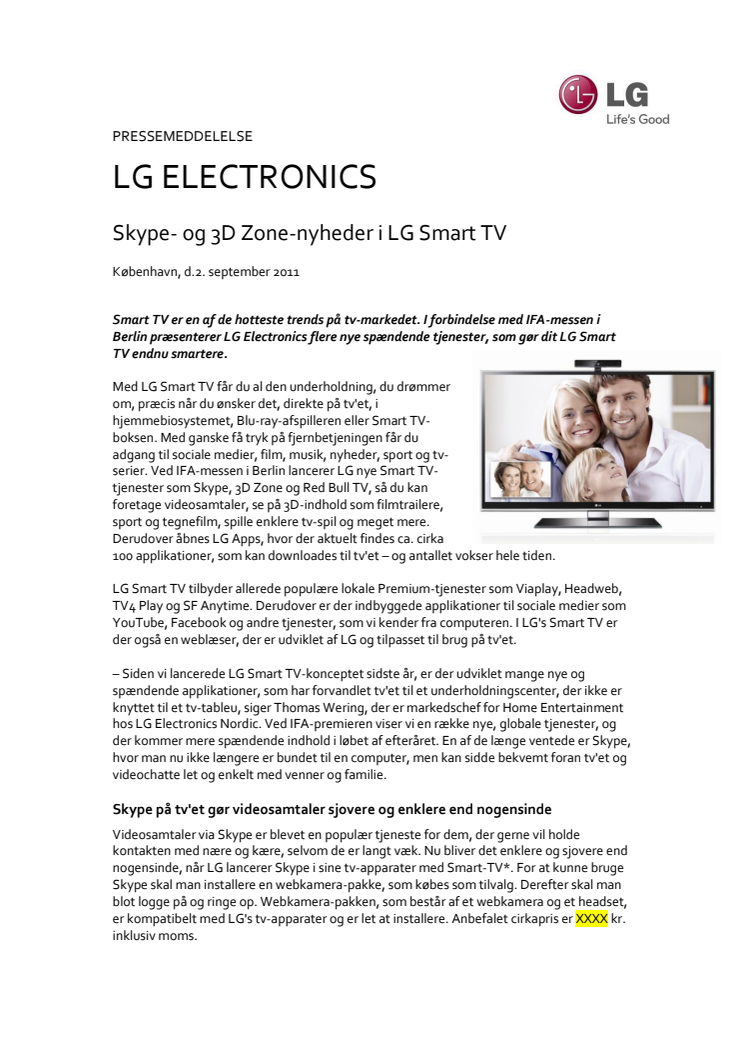 Skype- og 3D Zone-nyheder i LG Smart TV 