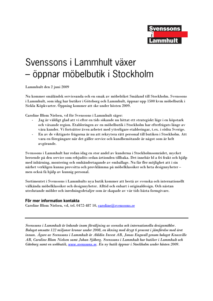 Svenssons i Lammhult öppnar möbelbutik i Stockholm