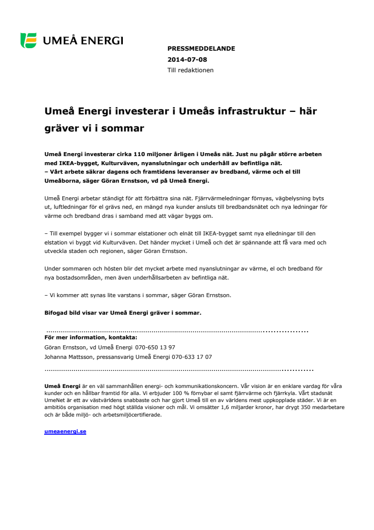 Umeå Energi investerar i Umeås infrastruktur - här gräver vi i sommar