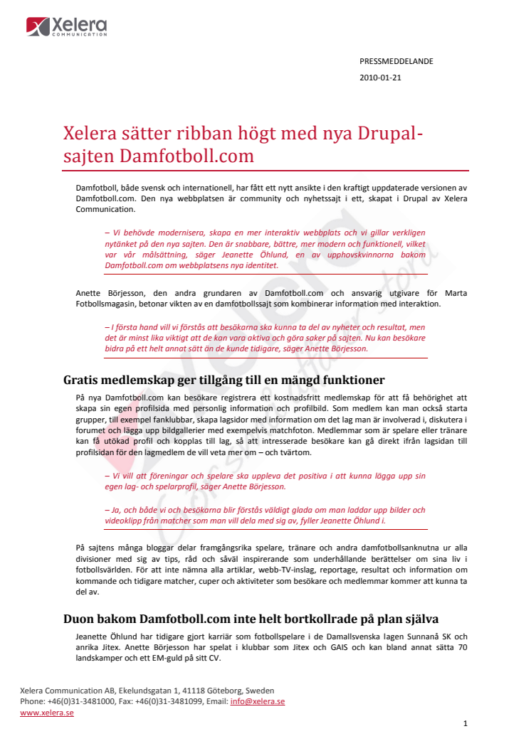Xelera sätter ribban högt med nya Drupal-sajten Damfotboll.com