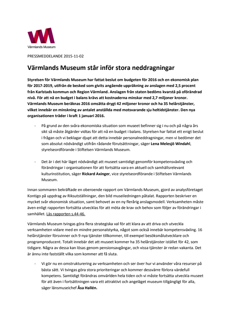 Värmlands Museum står inför stora neddragningar 