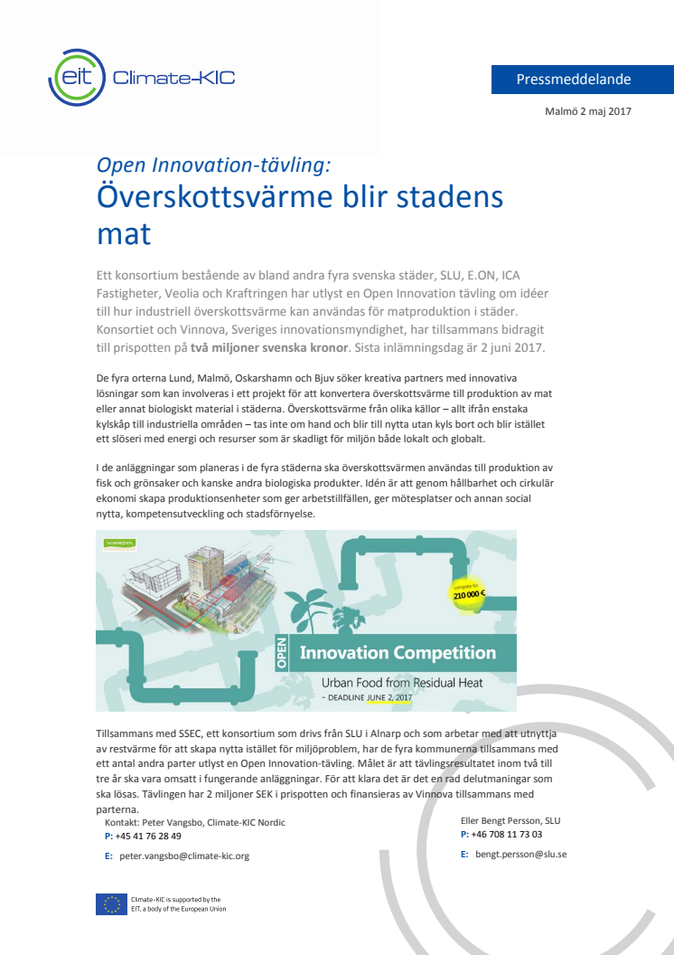 Open Innovation-tävling: Överskottsvärme blir stadens mat