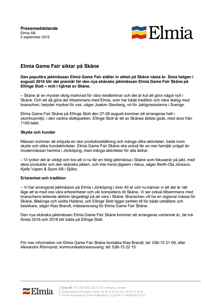 ​Elmia Game Fair siktar på Skåne