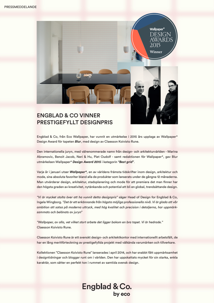 Engblad & Co vinner prestigefyllt designpris