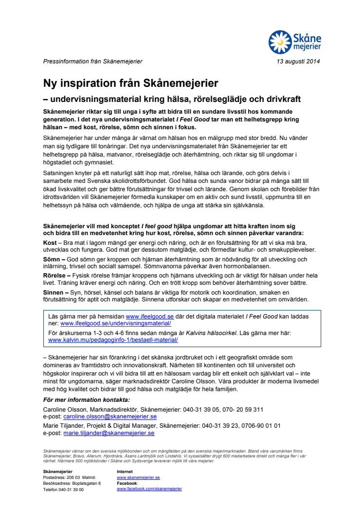Ny inspiration från Skånemejerier – undervisningsmaterial kring hälsa, rörelse och drivkraft