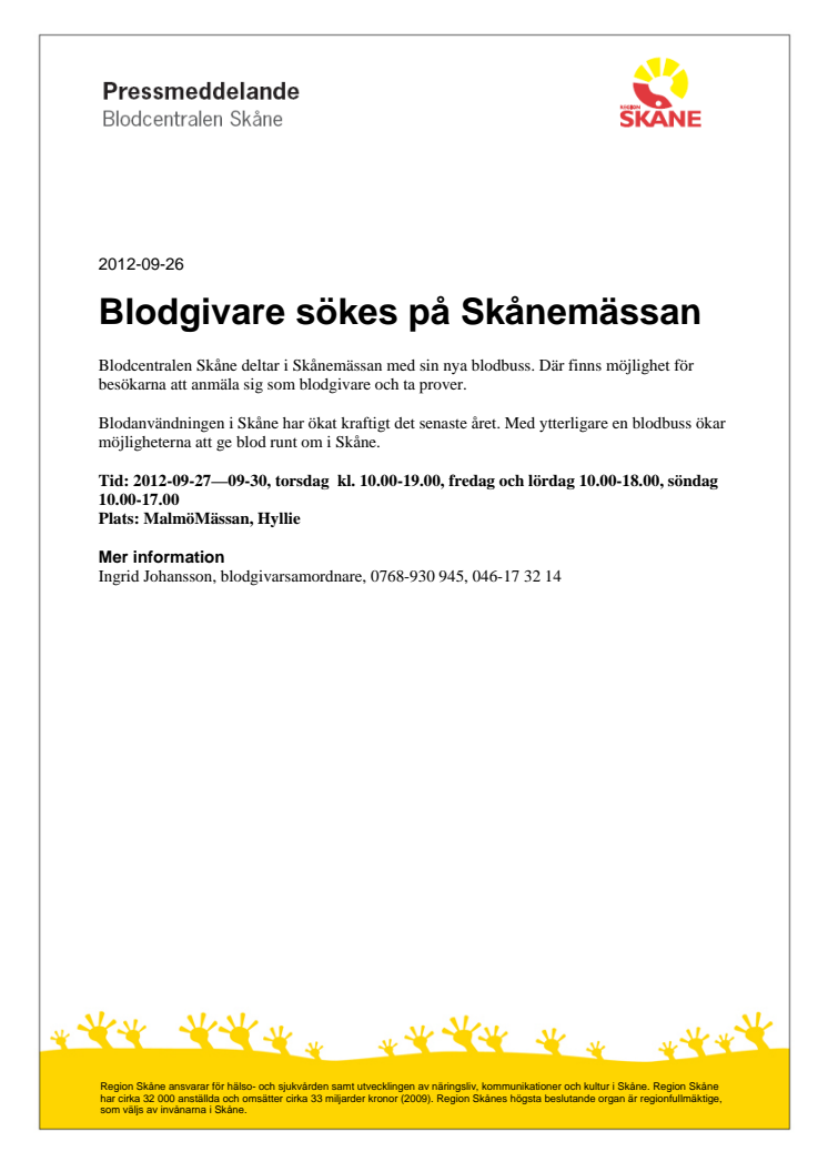 Blodgivare sökes på Skånemässan