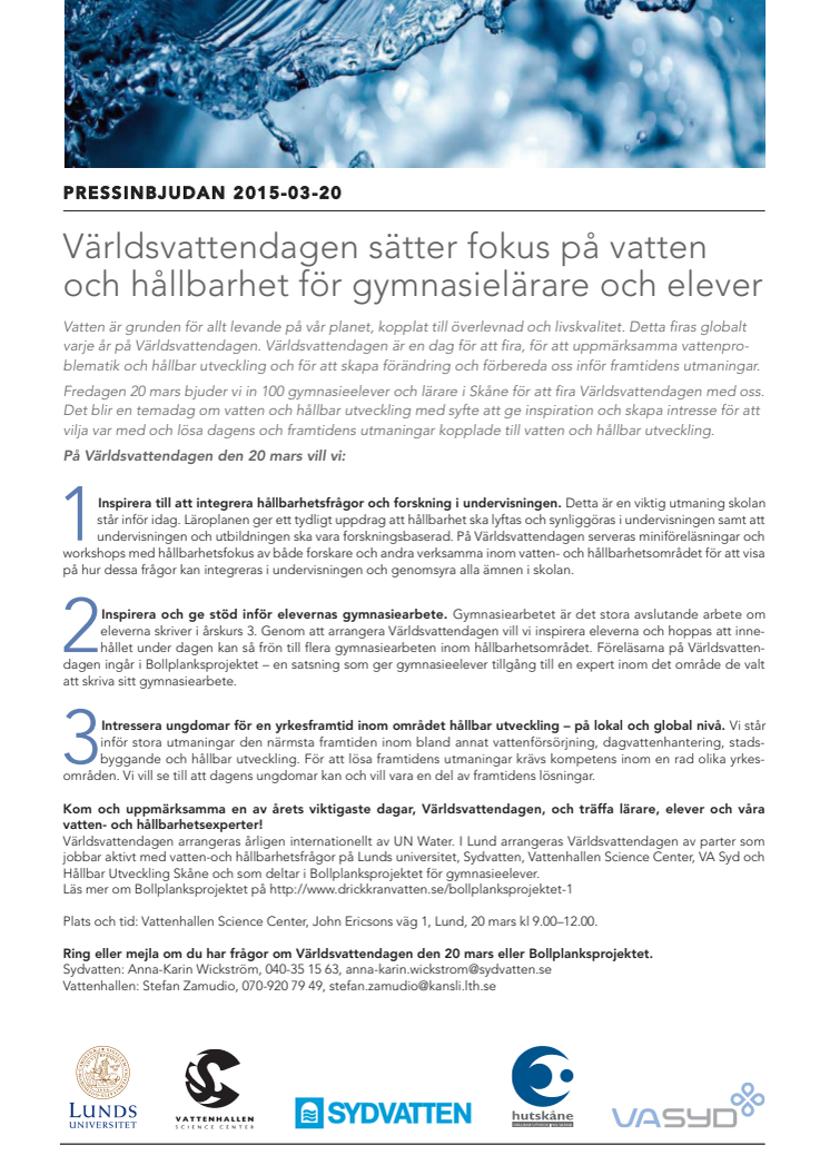 Pressinbjudan Världsvattendagen 2015