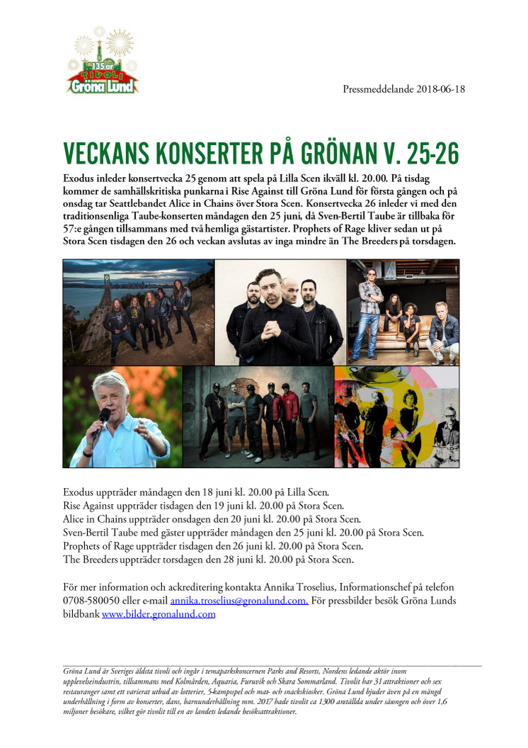 Veckans konserter på Grönan V. 25-26