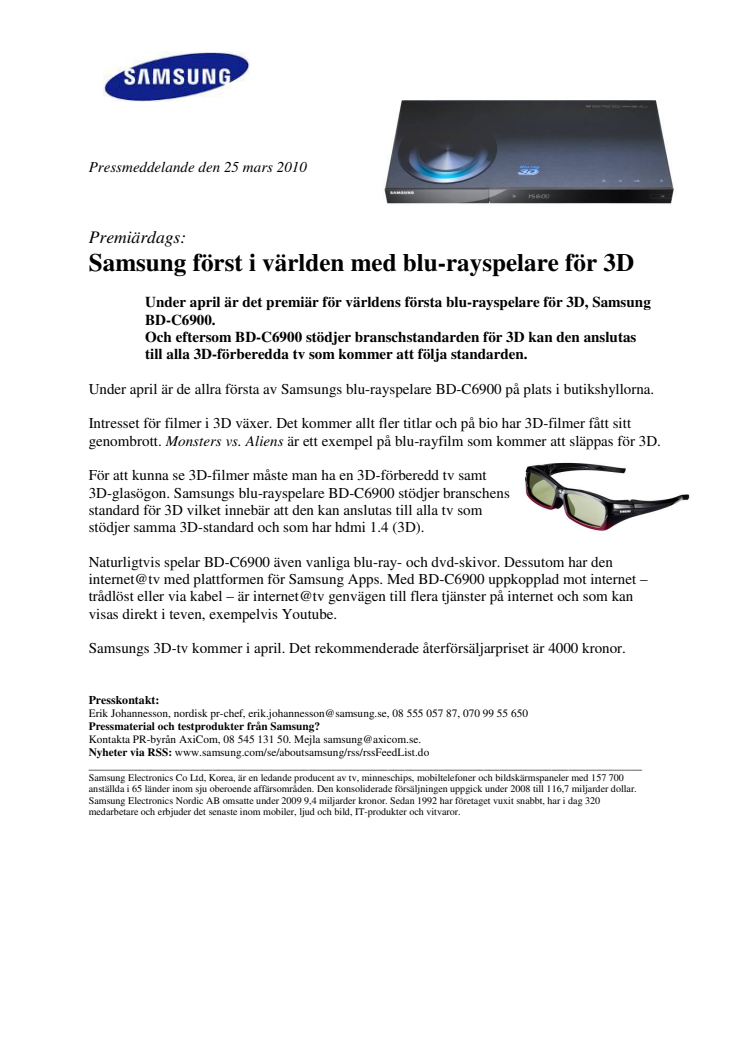 Samsung först i världen med blu-rayspelare för 3D
