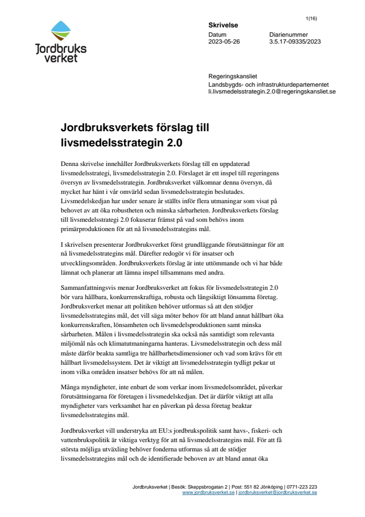 Jordbruksverkets förslag till livsmedelsstrategin 2.0