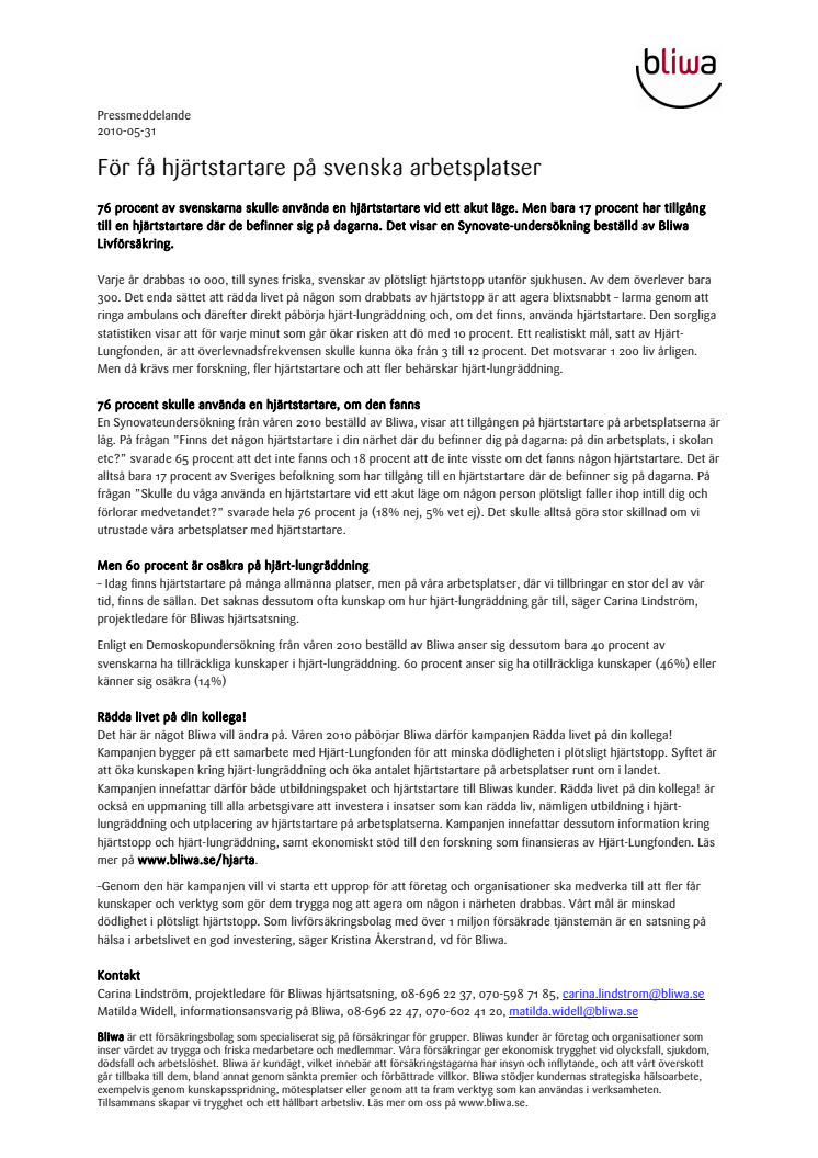 För få hjärtstartare på svenska arbetsplatser