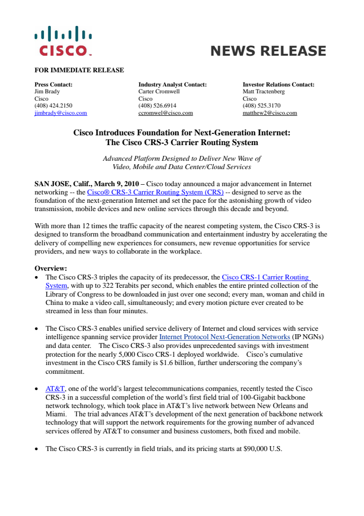 Cisco lanserar världens snabbaste router
