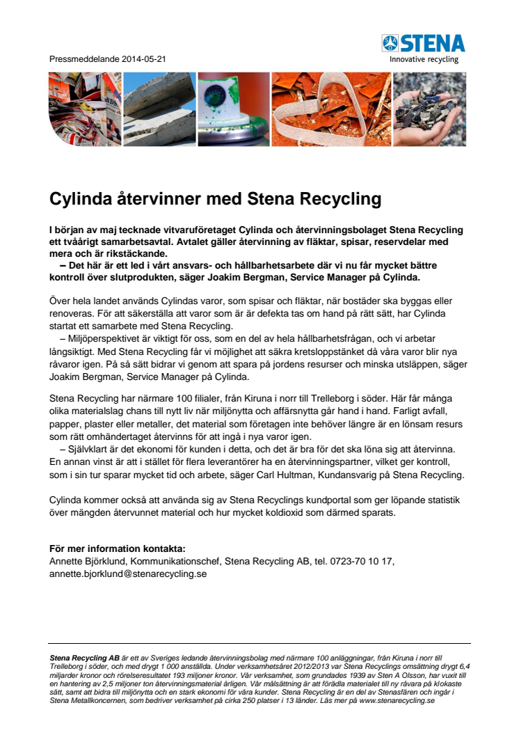 Cylinda återvinner med Stena Recycling