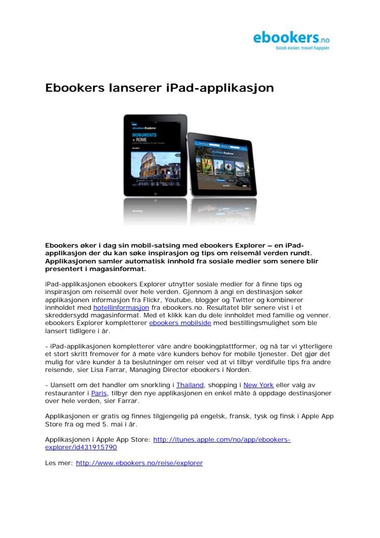 Ebookers lanserer iPad-applikasjon