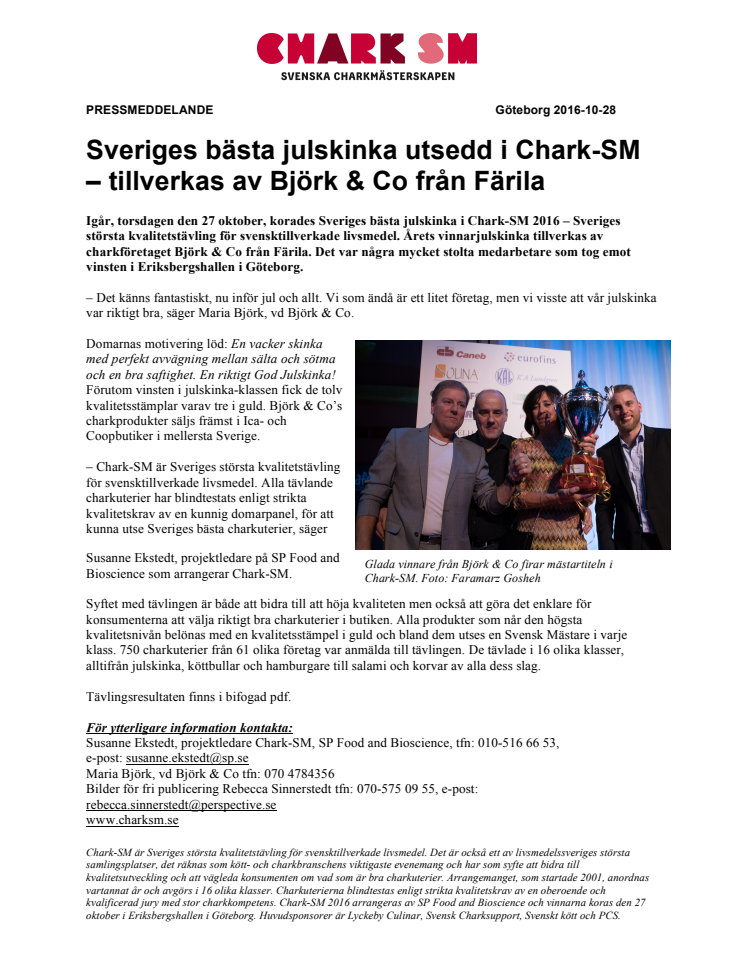 Sveriges bästa julskinka utsedd i Chark-SM – tillverkas av Björk & Co från Färila 