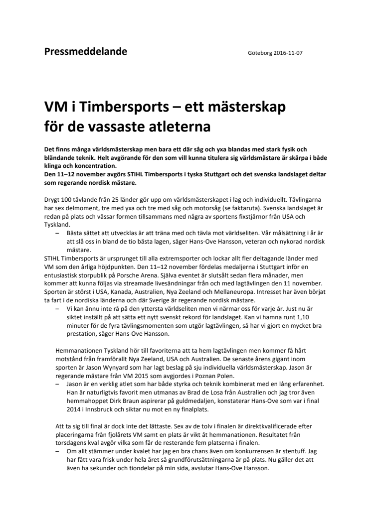 VM i Timbersports – ett mästerskap  för de vassaste atleterna