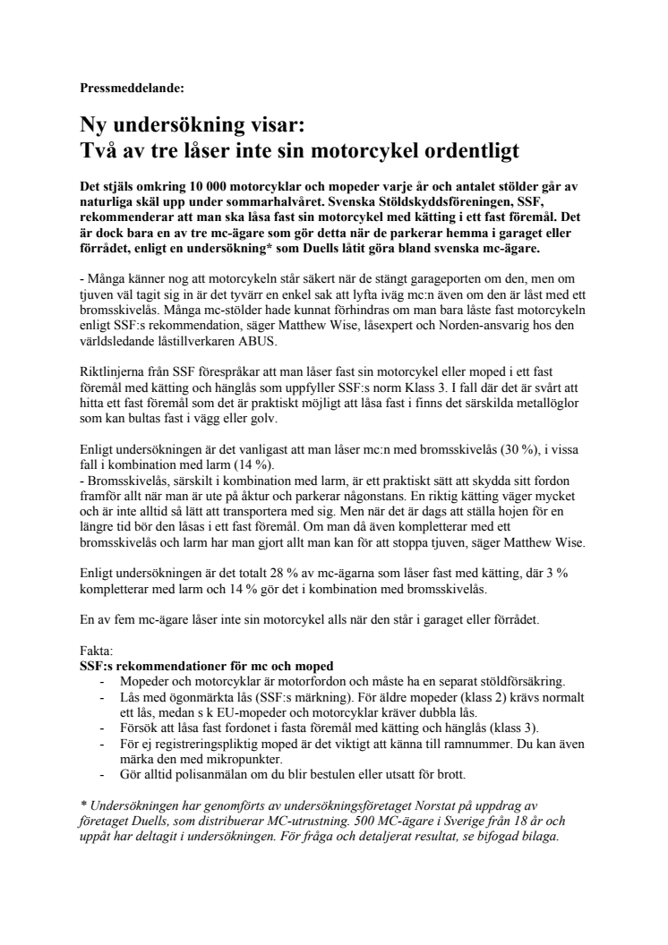 Ny undersökning visar: Två av tre låser inte sin motorcykel ordentligt 