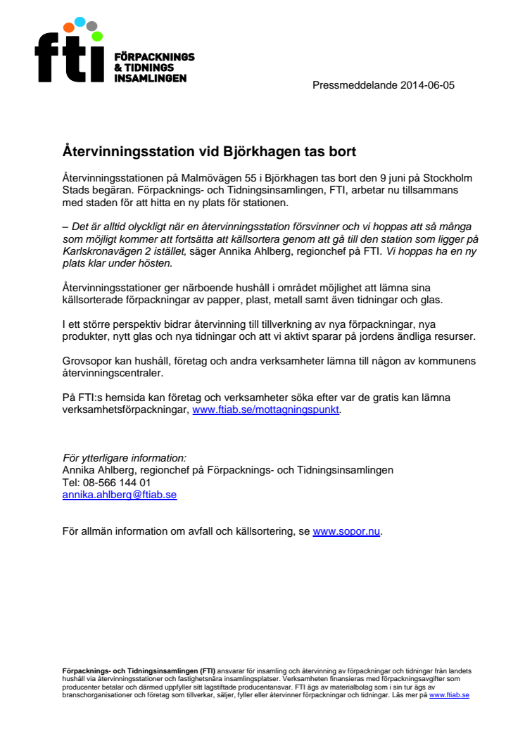 Återvinningsstation vid Björkhagen tas bort