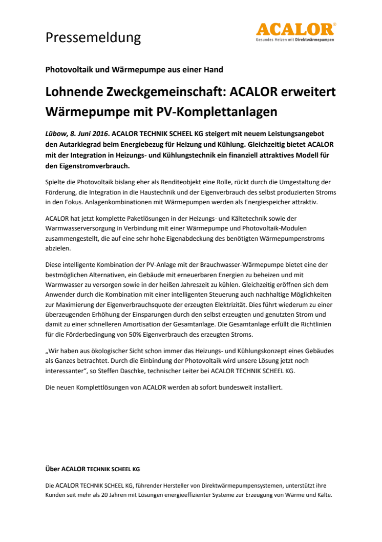 Lohnende Zweckgemeinschaft: ACALOR erweitert Wärmepumpe mit PV-Komplettanlagen