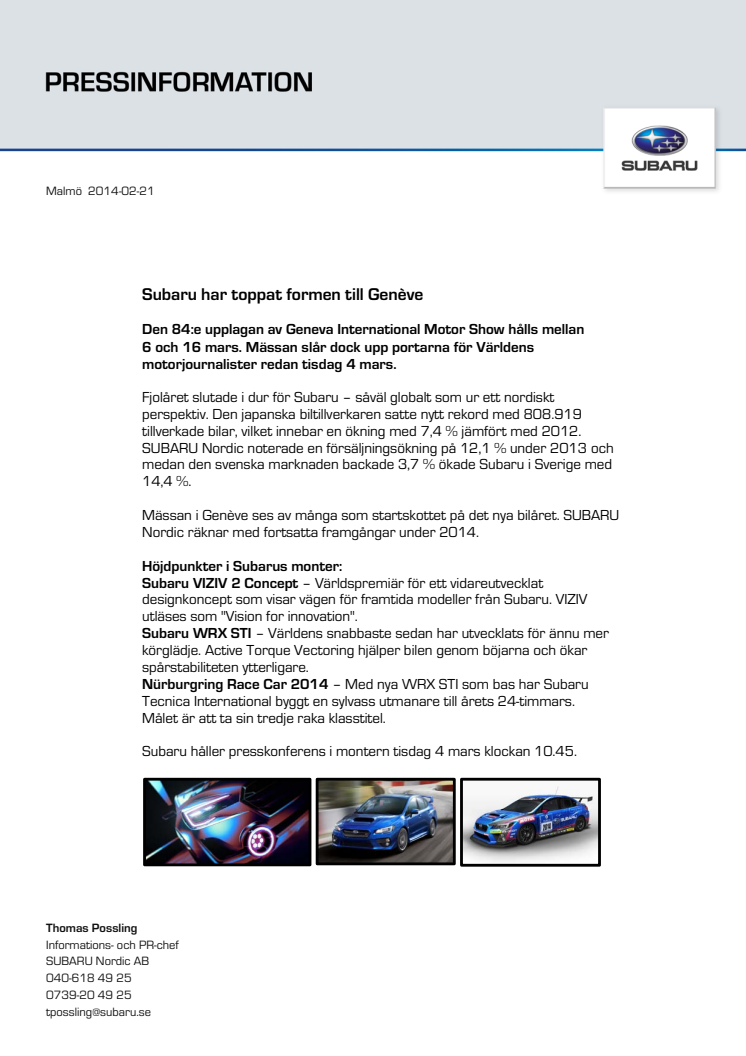 Subaru har toppat formen till Genève